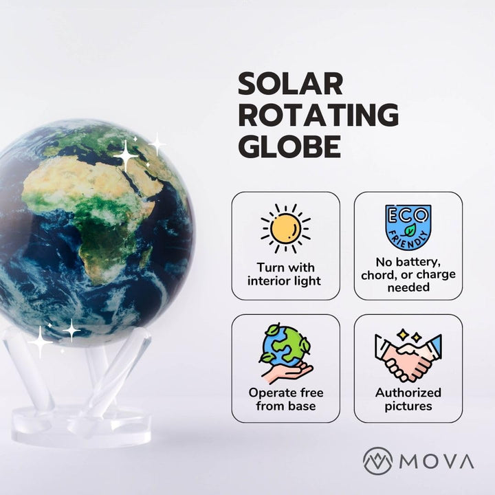 MOVA Globus Weltraumserie Erde mit Wolken 6" mit Sockel, solarbetriebener rotierender Globus, einzig