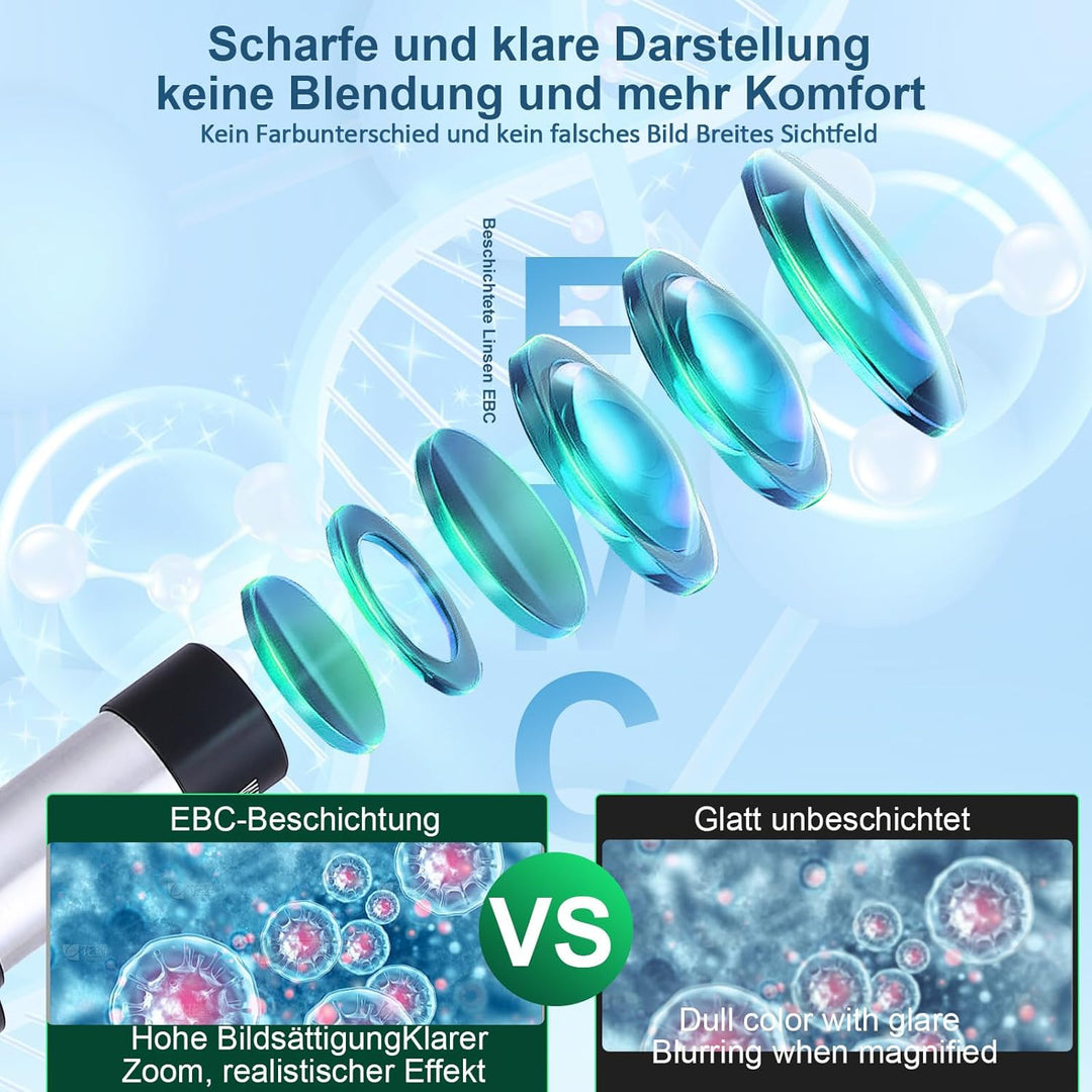 Mikroskop für Kinder, 40 x 2000 x Verbundmikroskop, Handyadapter mit Mikroskop, Gleitmikroskop-Set f