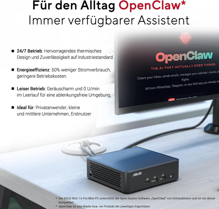 ASUS NUC 15 Pro Slim Kit RNUC15CRKU700002 (Intel Core i7 Ultra Prozessor, Arc Grafik, WiFi 7, Blueto