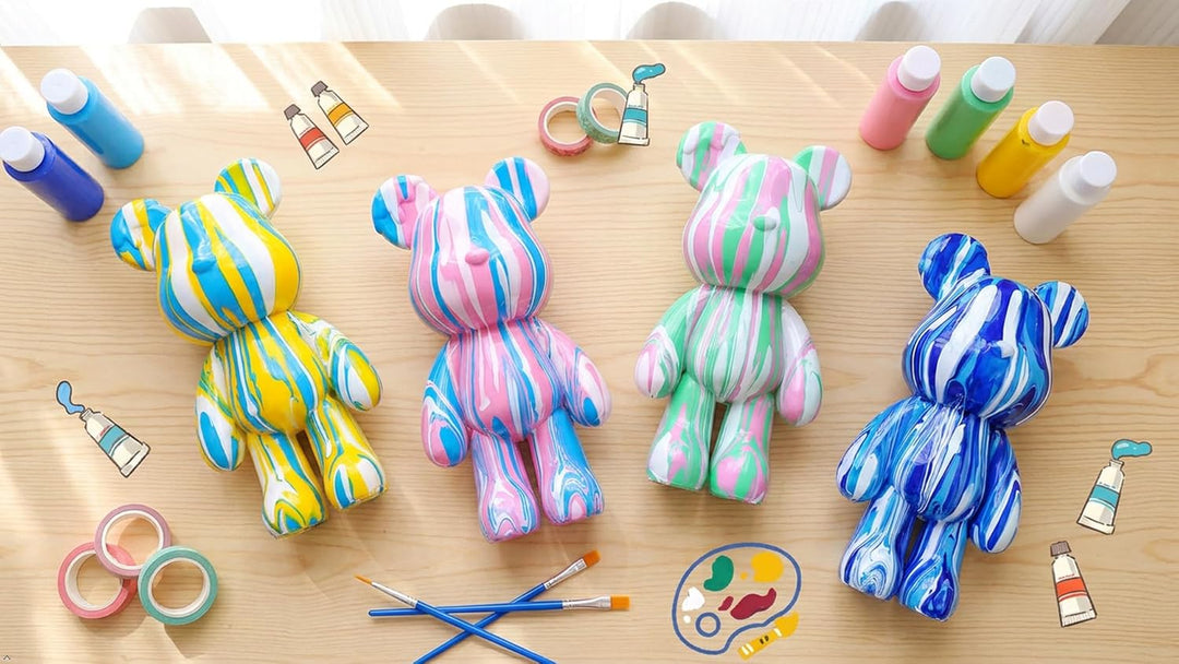 Coniuty DIY Kreative Blanko Malerei Flüssige Bär Figur Kit, Multicolor Mix Paint Design für Heimdeko