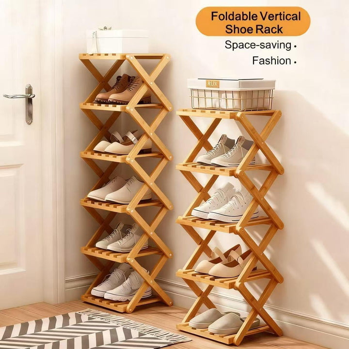 Vertikales Schuhregal klein, 4 Ebenen, tragbar, zusammenklappbar, ohne Installation, freistehendes S
