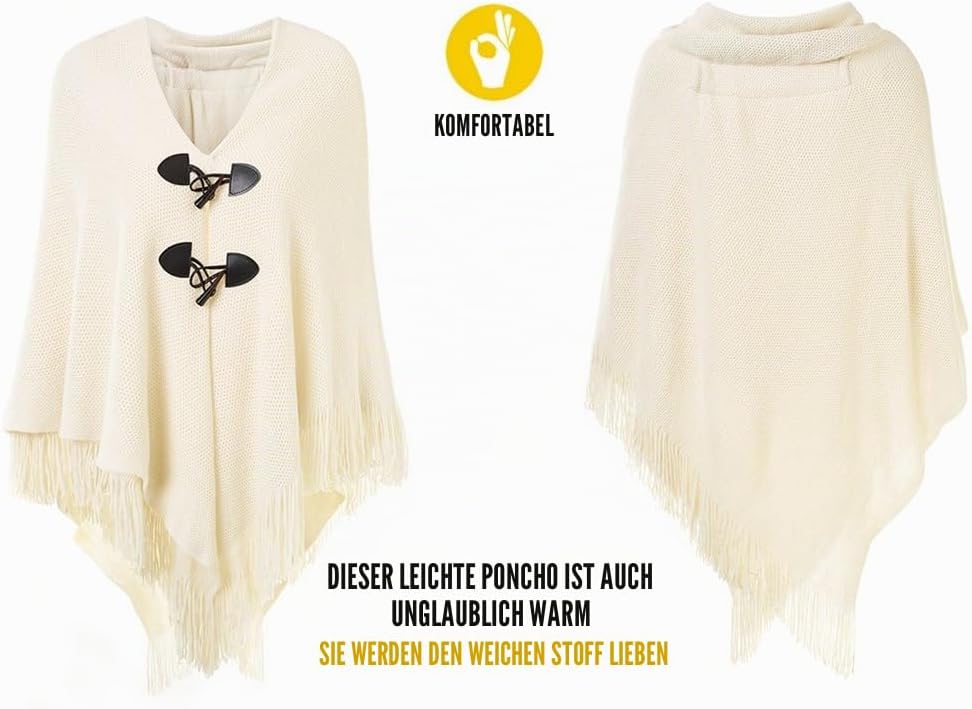 Ferand Damen Poncho Locker sitzender Cape Schal mit offener Vorderseite für Herbst und Winter Beige,