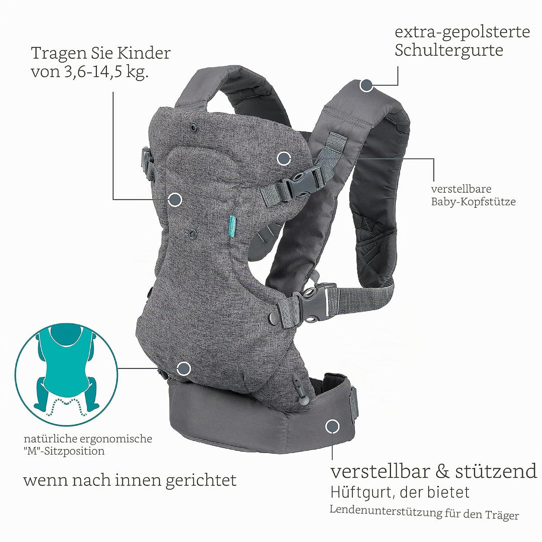 Infantino Flip Advanced 4-in-1 Babytrage – Ergonomische Babytrage mit 4 Tragepositionen – Für Säugli
