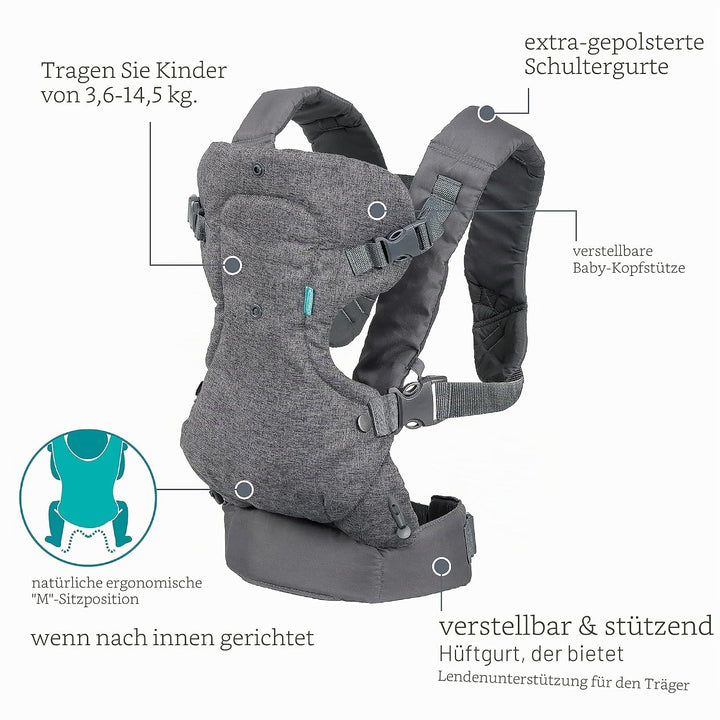 Infantino Flip Advanced 4-in-1 Babytrage – Ergonomische Babytrage mit 4 Tragepositionen – Für Säugli