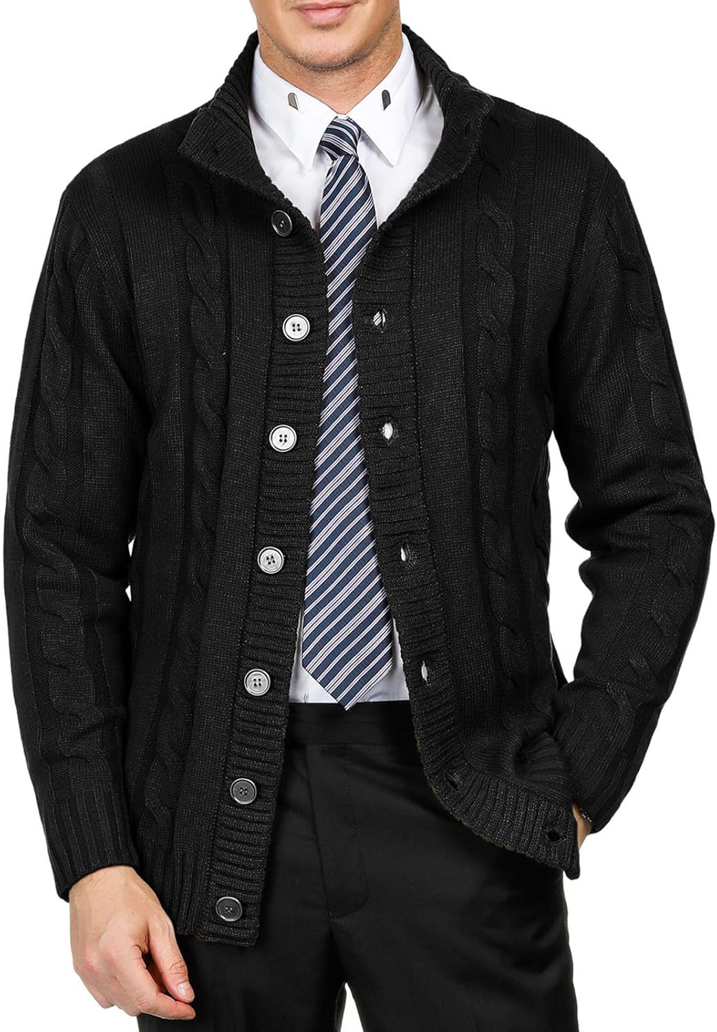 PJ PAUL JONES Herren Strickjacke mit Knopfverschluss Zopfmuster Strickjacke Cardigan mit Gerippter S