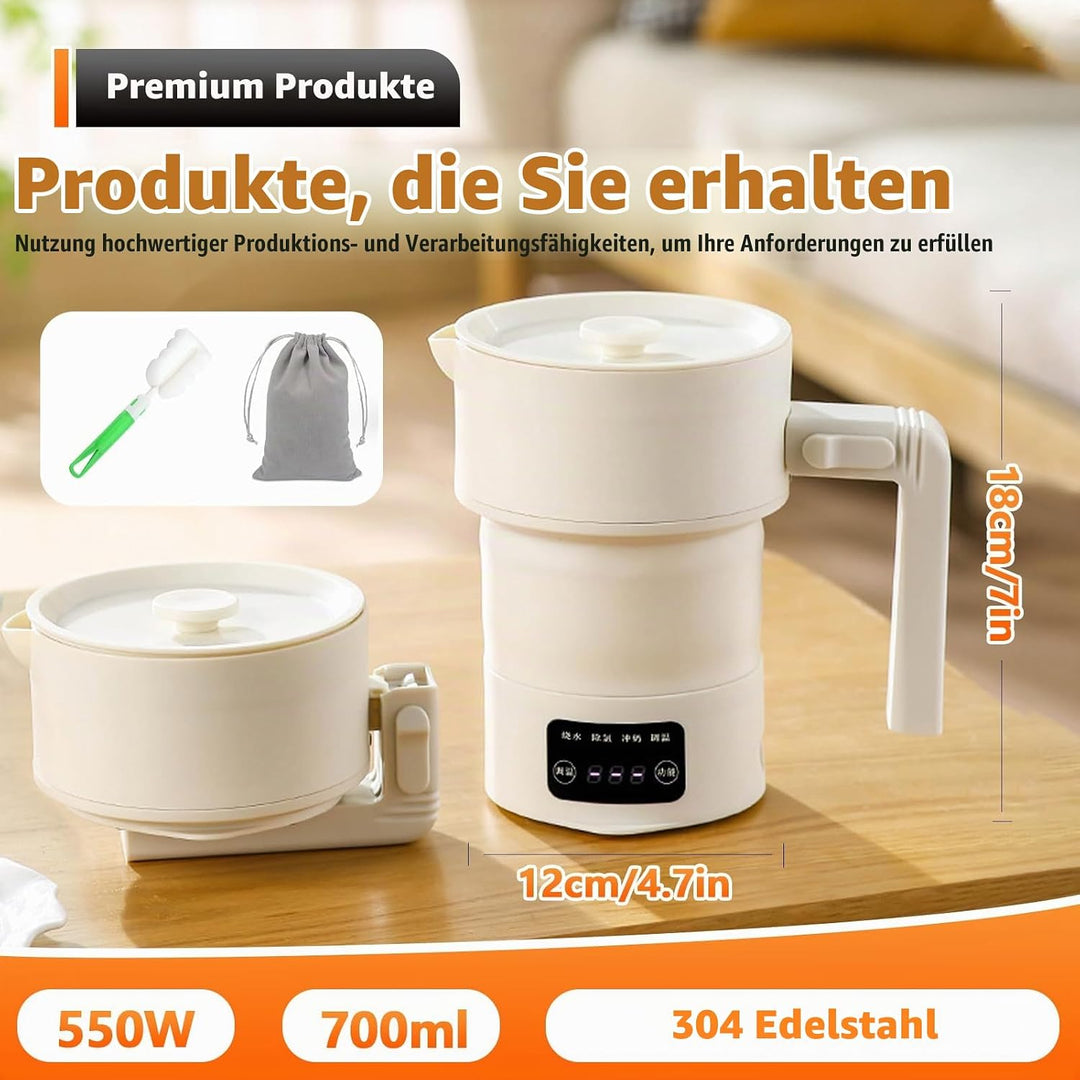 Reisewasserkocher klein, 600ml faltbarer Wasserkocher, Mini Wasserkocher Elektrisch tragbar Camping