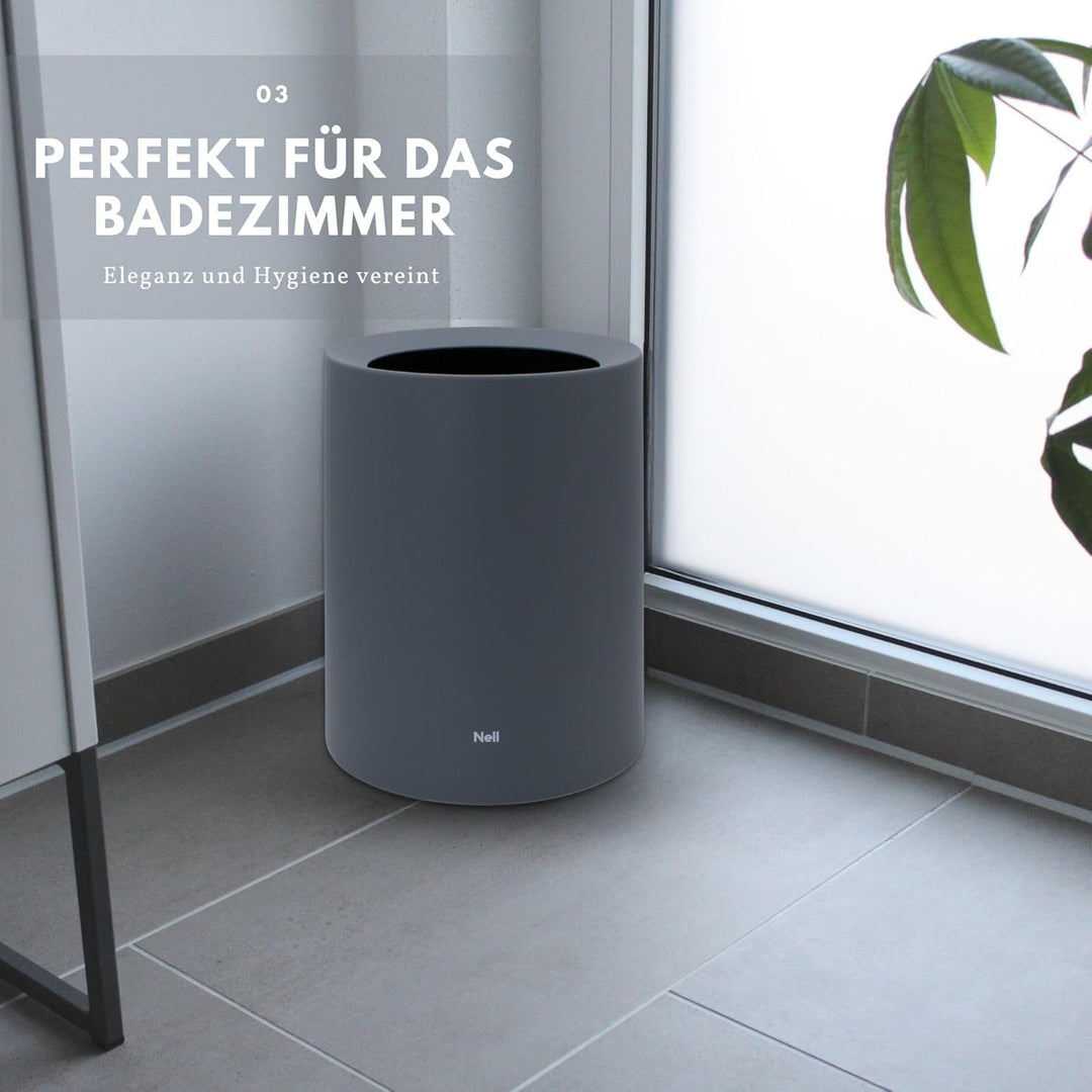 Nell 12L Mülleimer Büro Grau Matt – Ideal für Büro, Küche und Wohnzimmer, Eleganter und vielseitiger
