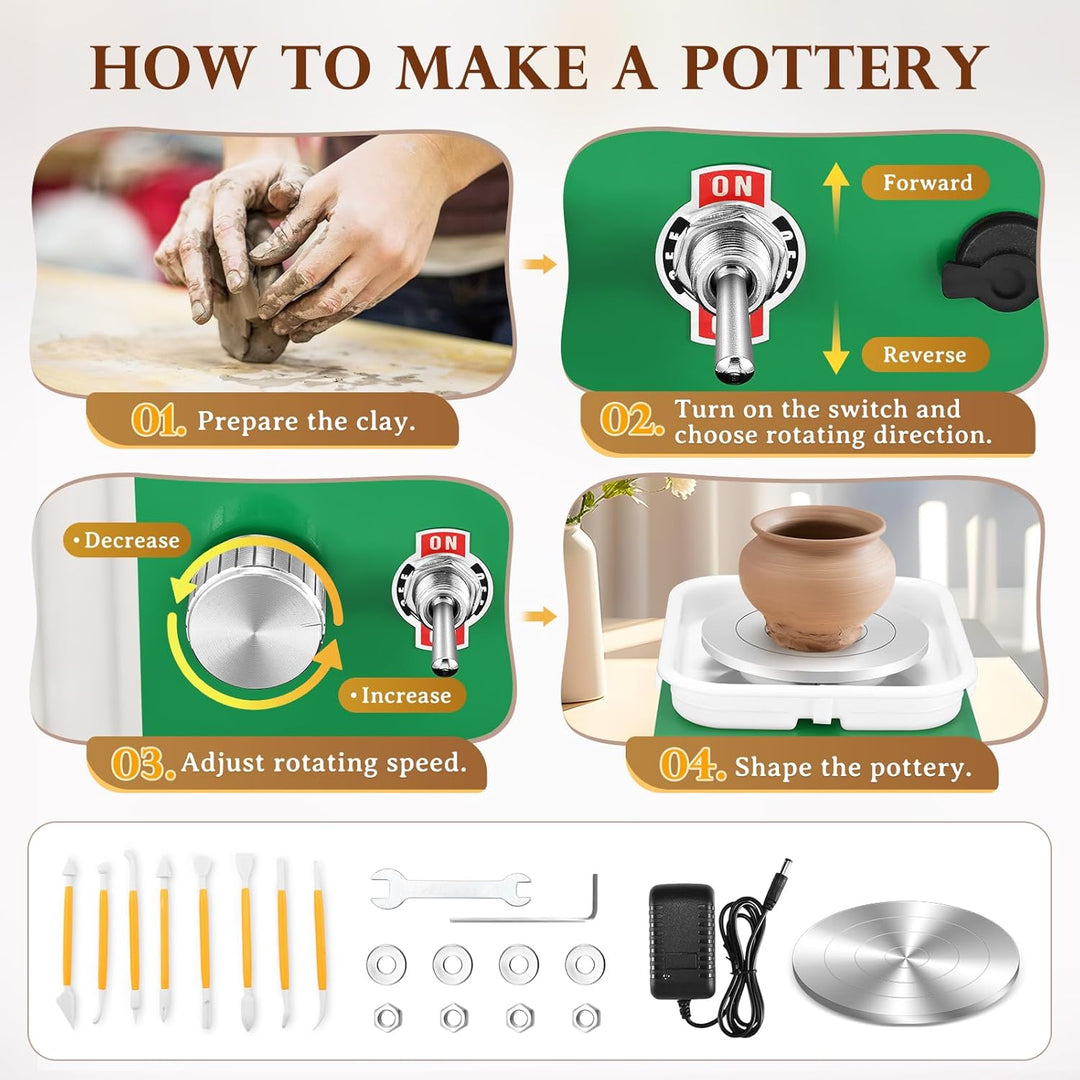 Töpferscheibe, Kooeuru Töpferscheibe Elektrisch 2000 U/min Einstellbare Geschwindigkeit, Pottery Whe