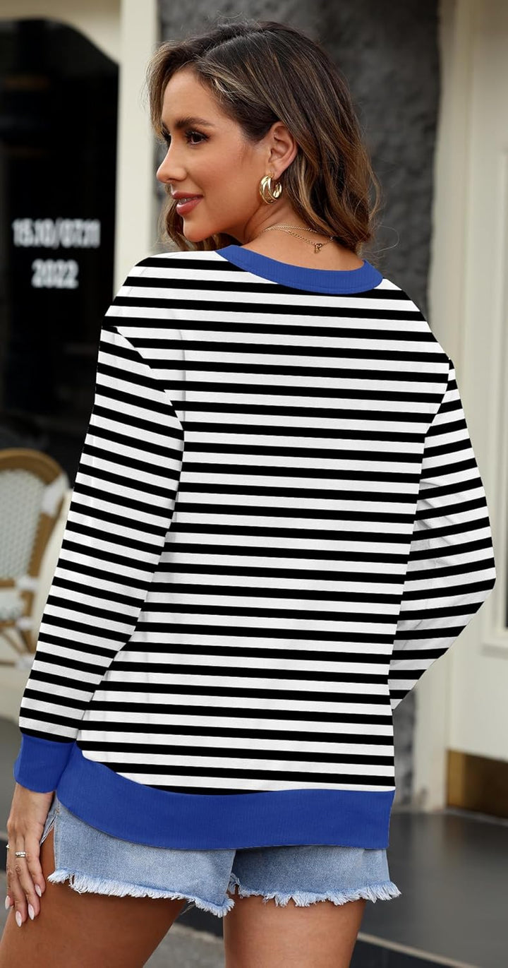 WNEEDU Damen Langarmshirts Lässige Sweatshirts mit Taschen, S