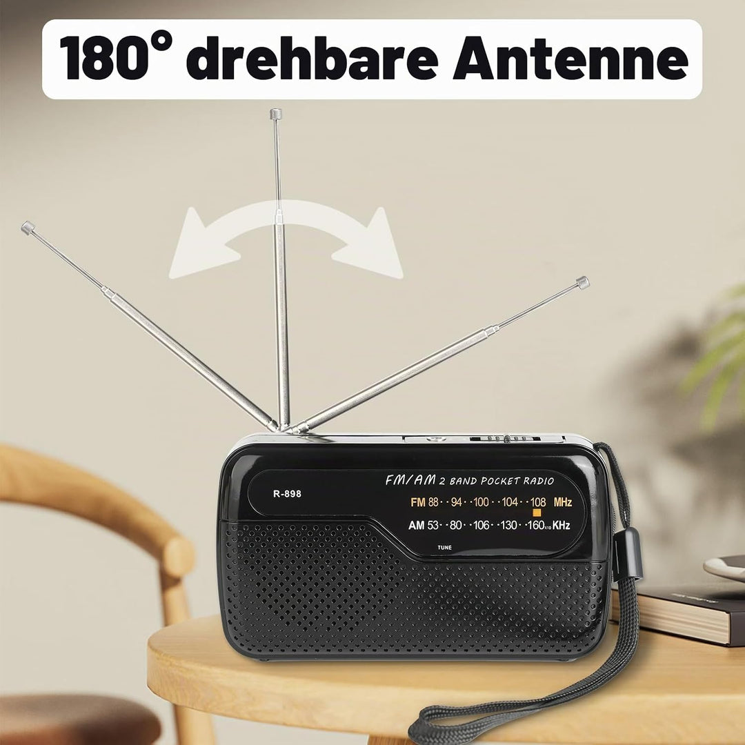 Tragbares Radio, Transistorradios am FM, tragbare Tasche, funktioniert mit 2 AA-Batterien, kleines T