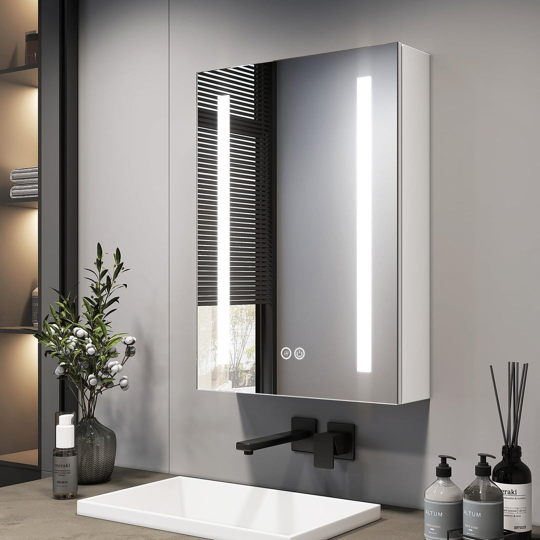EMKE Spiegelschrank Bad Mit Beleuchtung 50x70cm, 3 Dimmbare Lichtfarben, Antibeschlag, Steckdose, Ba
