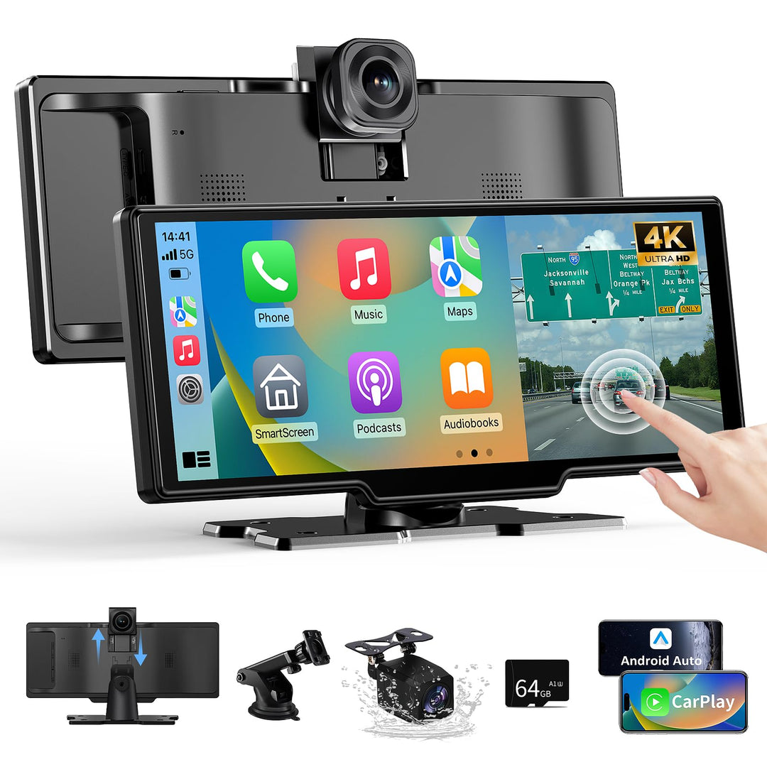 Alpinetech 11 Zoll Carplay Display &amp; Android Auto Display, Car Play mit 4K Dashcam 1080P Rückfahrkam