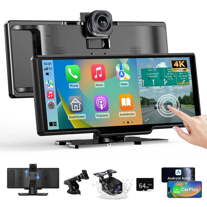 Alpinetech 11 Zoll Carplay Display &amp; Android Auto Display, Car Play mit 4K Dashcam 1080P Rückfahrkam