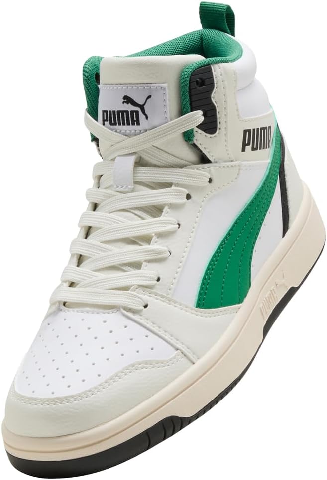 PUMA Unisex Kinder Rebound V6 Mid JrSneaker 4 UK Vapor Gray Archivgrün Puma Weiss, 4 UK Vapor Gray A