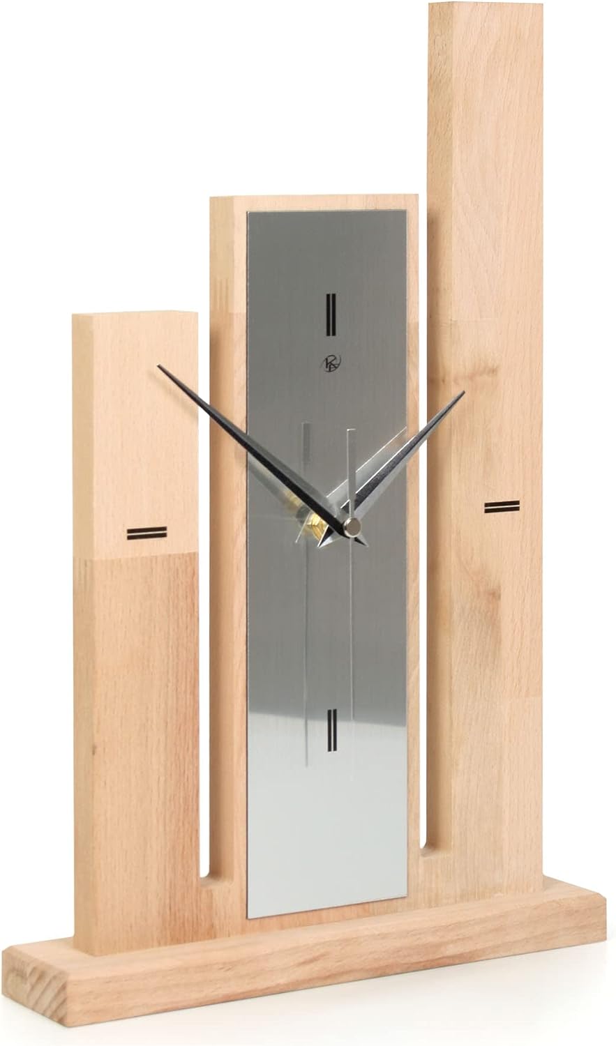Kreative Feder Designer-STANDUHR „Stairs“ aus Massivholz – analoge TISCHUHR ohne Tickgeräusche (leis