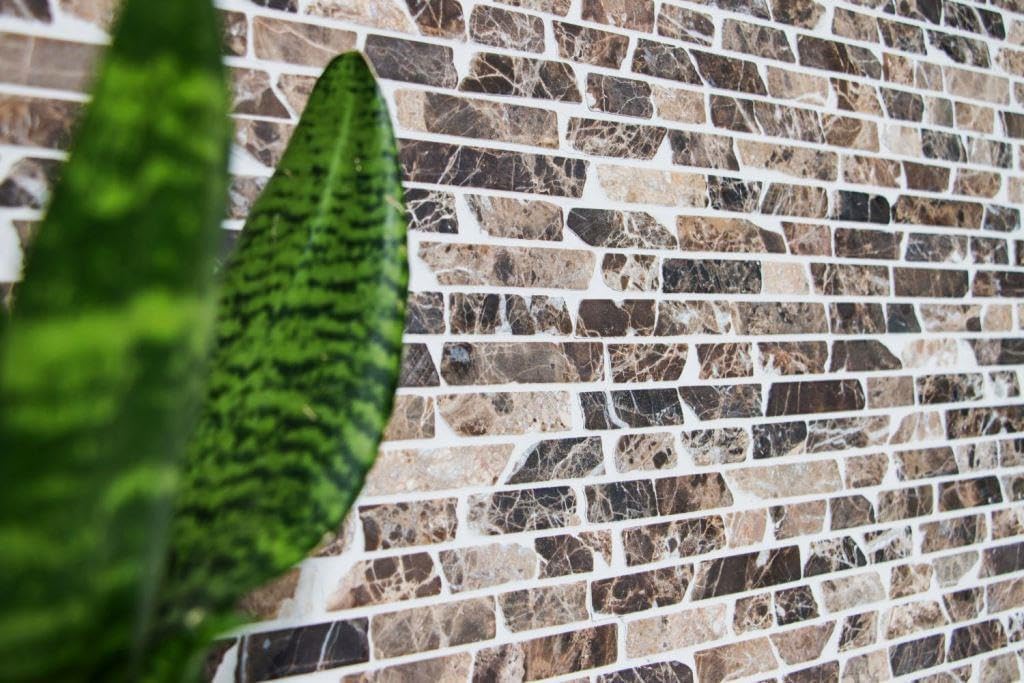 Mosaik Brick uni Castanao Marmor Naturstein Küche, Mosaikstein Format: 25-105x15x7 mm, Bogengrösse: