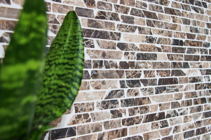 Mosaik Brick uni Castanao Marmor Naturstein Küche, Mosaikstein Format: 25-105x15x7 mm, Bogengrösse: