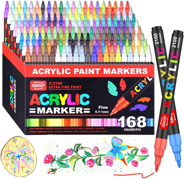 Laconile 168 Farben Acrylstifte - Acrylstifte für Steine Wasserfest, Einzeln Druck Acrylic Paint Mar