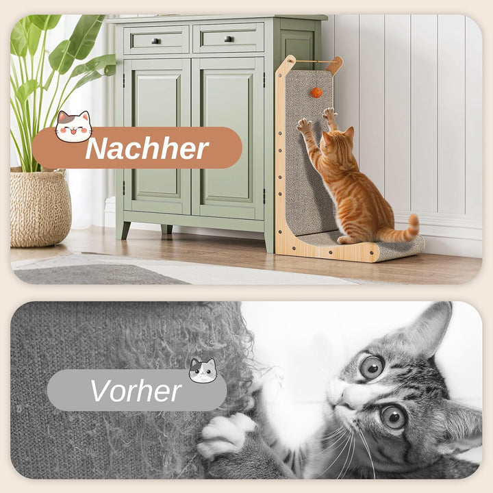 Kratzbrett Katze 48 cm L-förmige Kratzpappe für Katzen widerstandsfähiges Katzenkratzbrett mit Ball