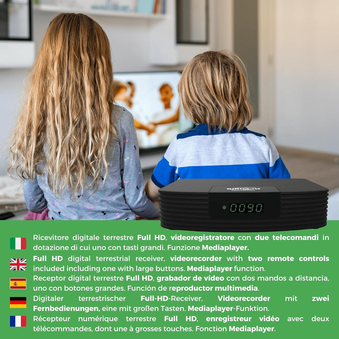 Digiquest DGQ990 HD Rec digitaler terrestrischer Decoder mit Zwei Fernbedienungen, Schwarz