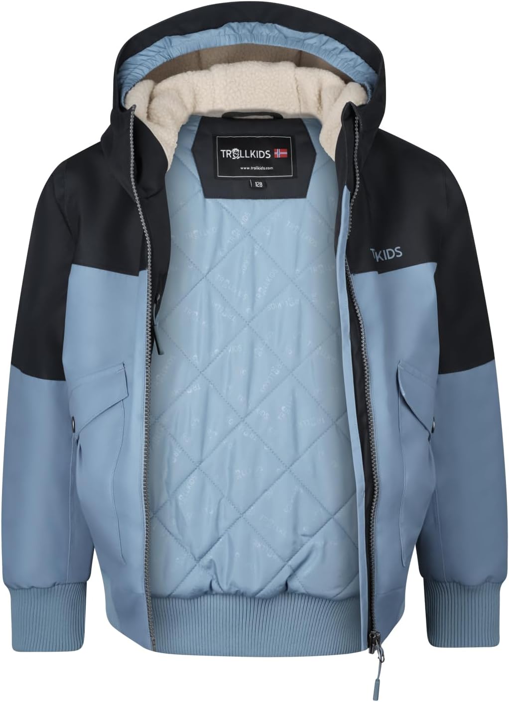 Trollkids wasserdichte atmungsaktive Kinder Jacke GRIMSTAD 110 black/steel blue/desert, 110 black/st