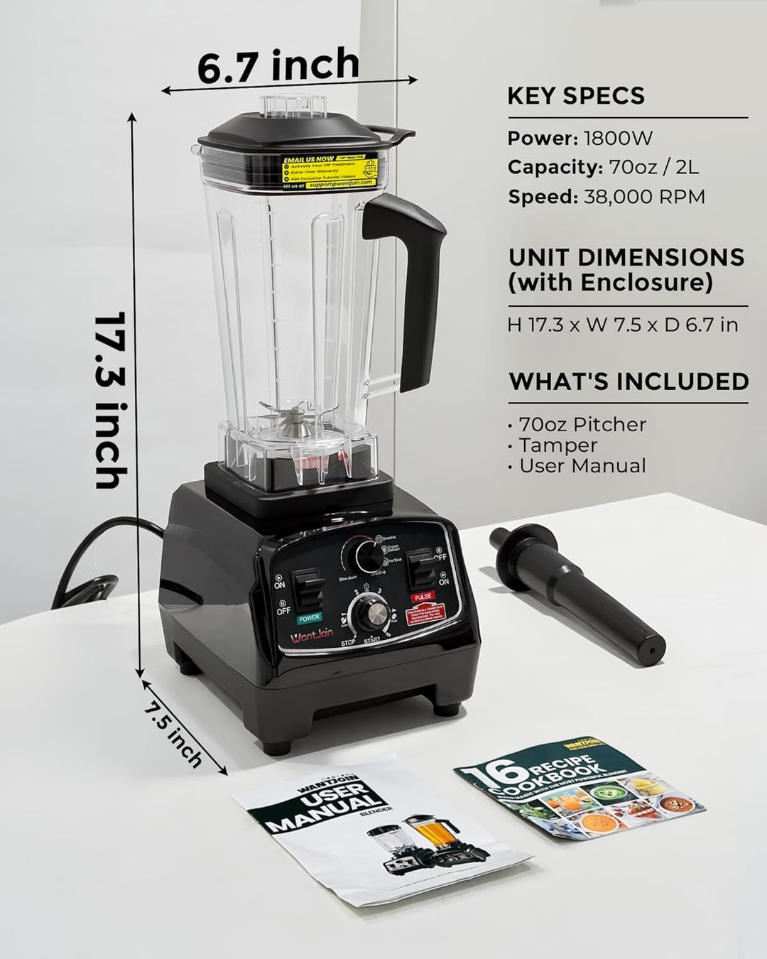 WantJoin Hochleistungsmixer 1800W | 2000ml Smoothie Maker für Gastronomie &amp; Haushalt, ETL-geprüfter