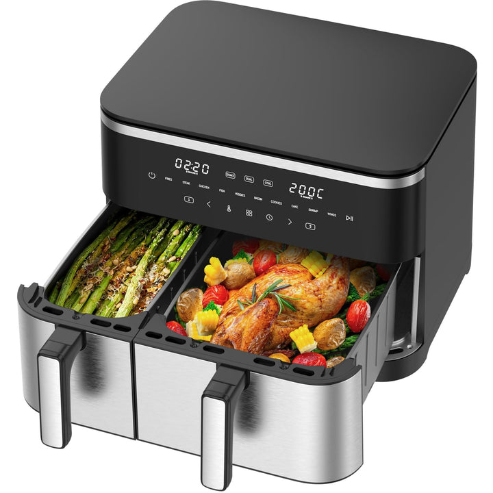 Heissluftfritteuse Doppelkammer XXL 11L - 2600W Airfryer mit 10 Programmen, 7/4L Fassungsvermögen, S