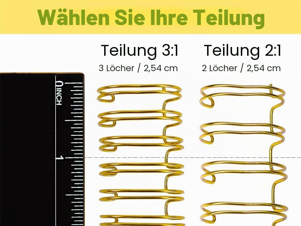 RAYSON Drahtbinderücken, 50 Blatt, 3:1 Teilung, 9,5 mm, 34 Schlaufen, A4, Mehrfarbig, 100 Stück 9,5