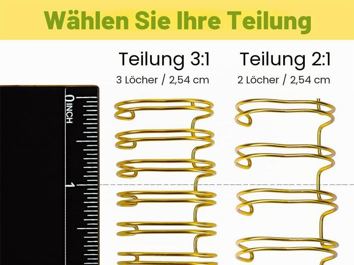 RAYSON Drahtbinderücken, 50 Blatt, 3:1 Teilung, 9,5 mm, 34 Schlaufen, A4, Mehrfarbig, 100 Stück 9,5
