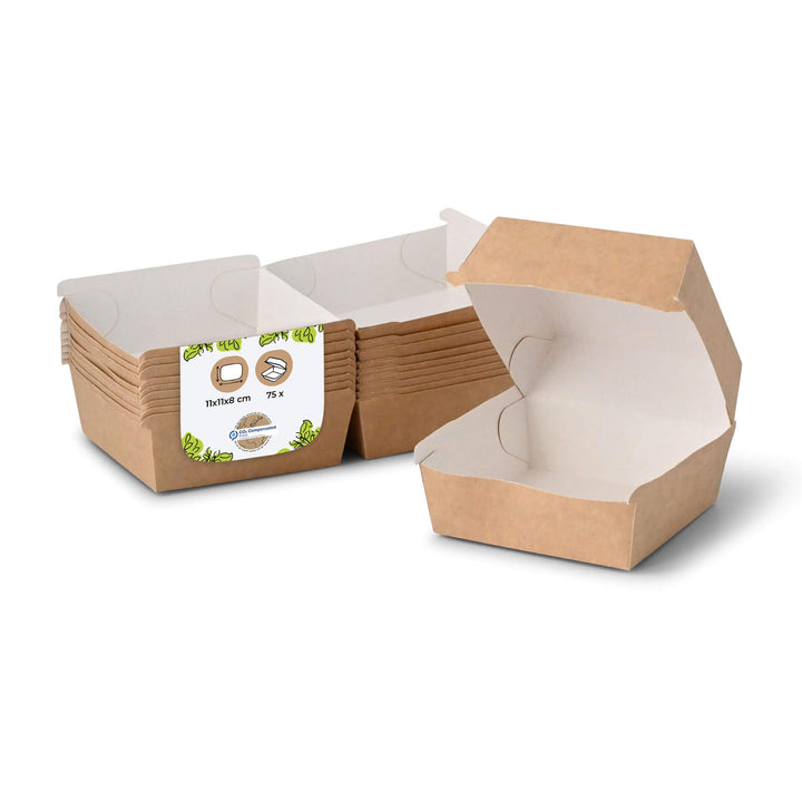 BIOZOYG Take Away Burger Box 75 Stück I Burgerboxen mit Klappdeckel I Hamburger Box aus Frischfaster