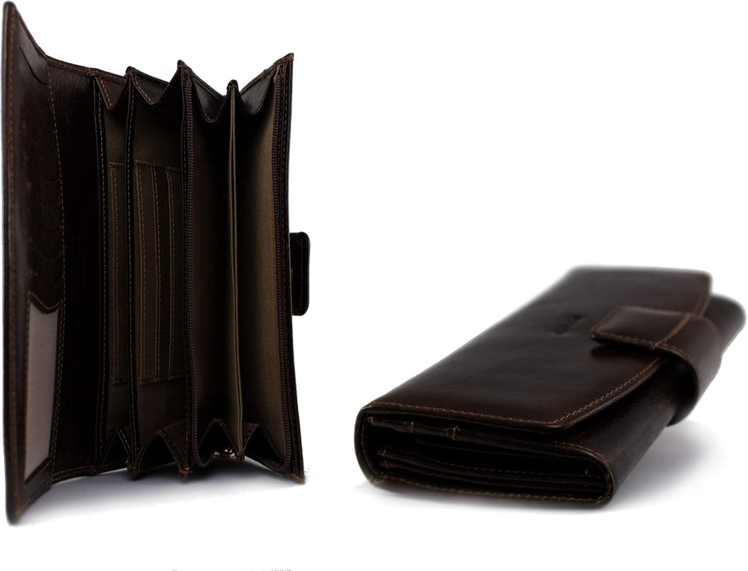 GIUDI ® Geldbörse Damen Leder Dunkelbraun Dark Chocolate Clutch Abendtasche Gross Mit Vielen Fächern
