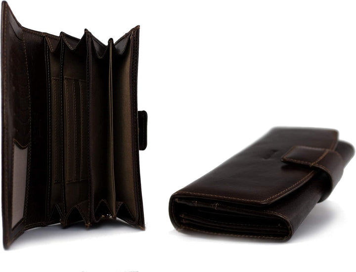 GIUDI ® Geldbörse Damen Leder Dunkelbraun Dark Chocolate Clutch Abendtasche Gross Mit Vielen Fächern