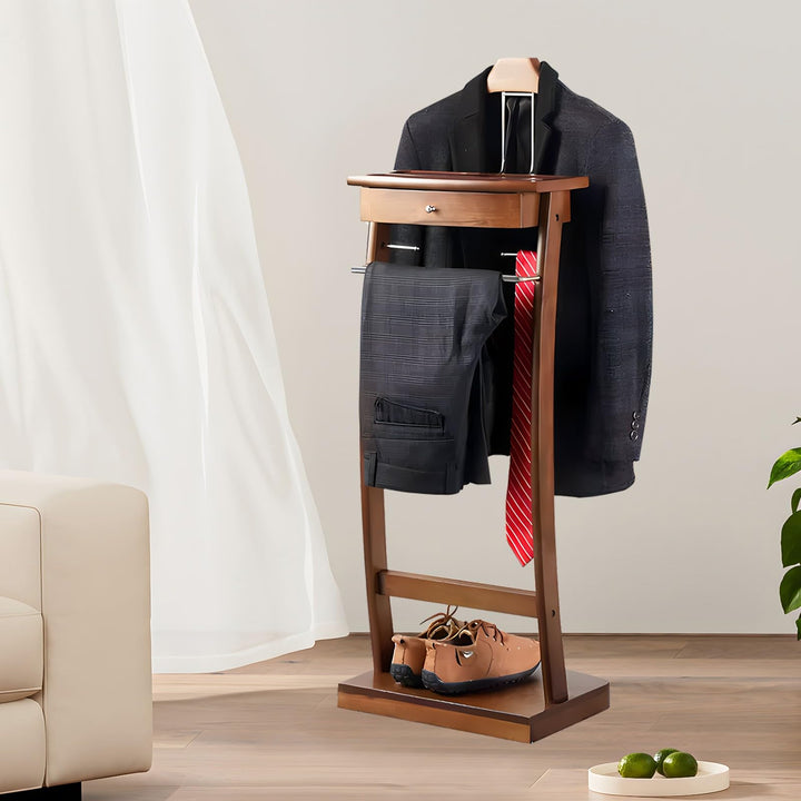 Stummer Diener mit Ablage, Stummer Diener aus Massiv Holz mit Tablett und Schublade, Herrendiener Sc