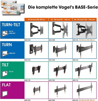 Vogel's BASE 45 L schwenkbare TV Wandhalterung für 40-80 Zoll Fernseher, max. 45 kg, bis zu 180° Sch