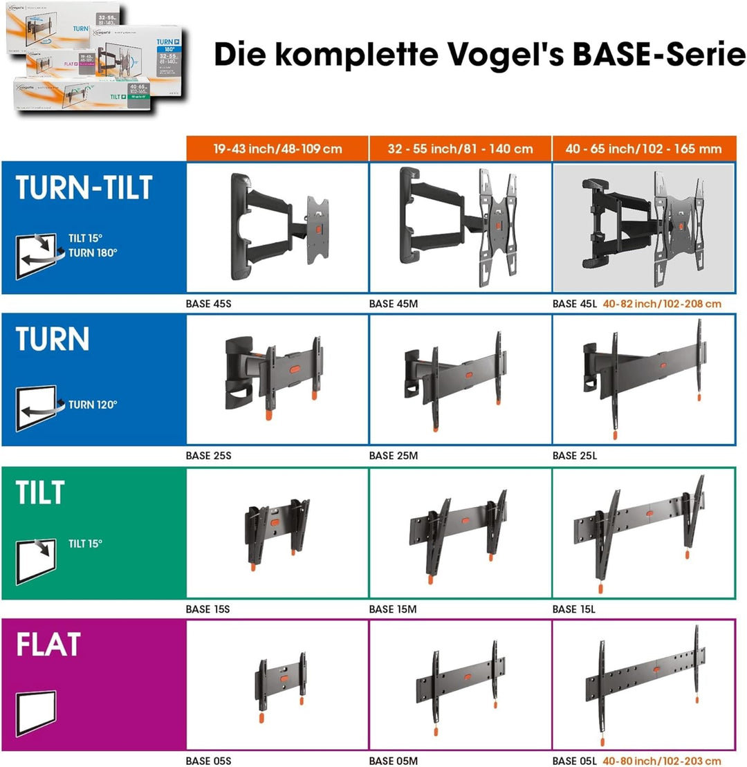 Vogel's BASE 45 L schwenkbare TV Wandhalterung für 40-80 Zoll Fernseher, max. 45 kg, bis zu 180° Sch