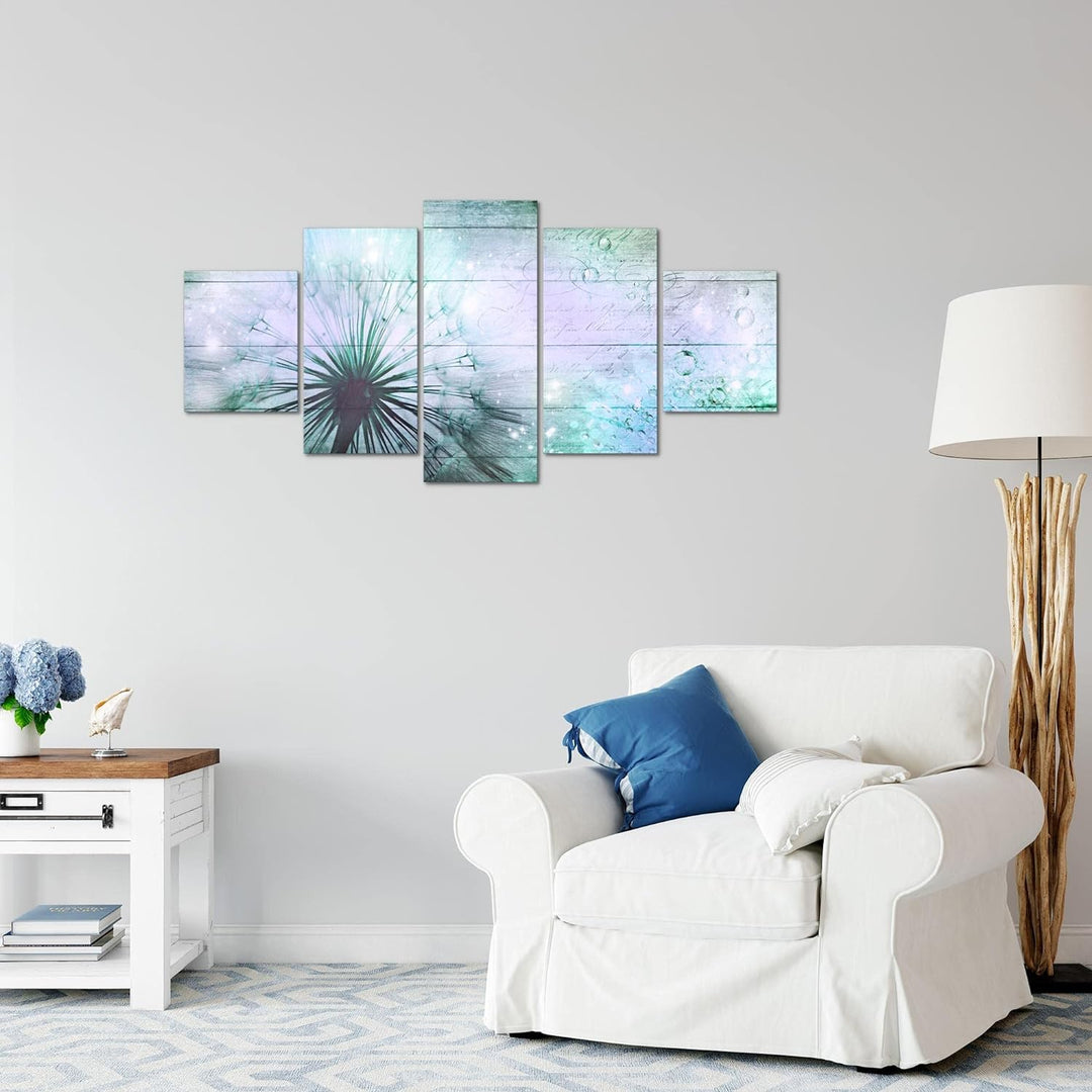 Runa Art Wandbilder Pusteblume 5 Teilig Bild auf Vlies Leinwand Deko Wohnzimmer Schlafzimmer Vintage