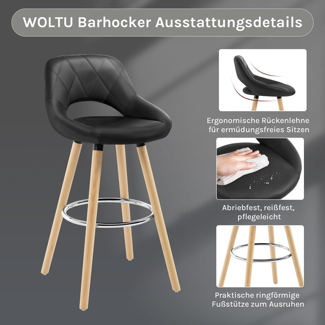 WOLTU Barhocker 2er Set, Barstuhl Küchenhocker Thekenhocker, Hocker mit Rückenlehne Fussstütze, aus