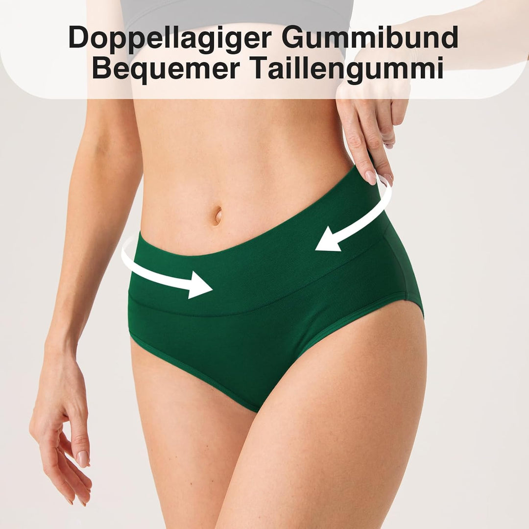 QINCAO Unterhosen Damen, 6er Pack Hohe Taille Slips Baumwolle Unterwäsche, Stretch Atmungsaktiv Pant