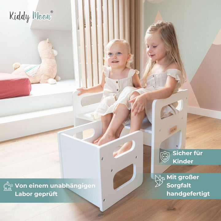 KiddyMoon Kindertisch Mit Stuhl Für Kinder Runde Tresor Kanten Kinderzimmer Möbel, Grau Kindertische