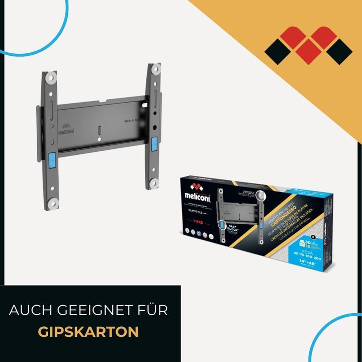 Meliconi Slimstyle Plus 200 S, Feste TV-Wandhalterung, auch geeignet für Gipskarton, für TV von 26 Z
