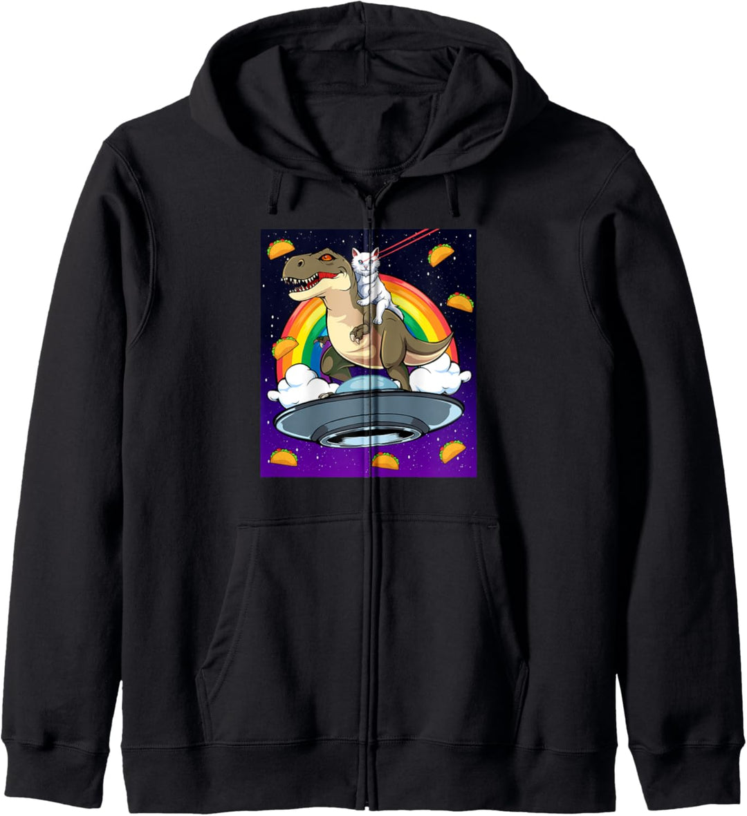 Taco Kitty Rainbow Laser Eye T-Rex Riding Space Cat Dinosaurier Kapuzenjacke