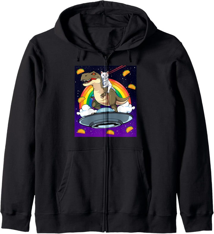 Taco Kitty Rainbow Laser Eye T-Rex Riding Space Cat Dinosaurier Kapuzenjacke