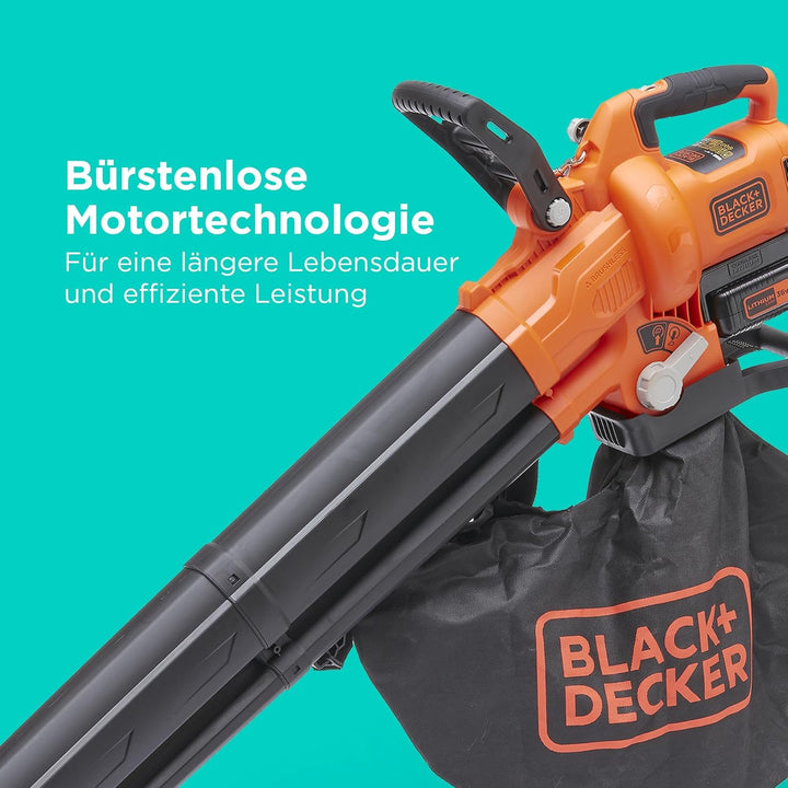 Black+Decker Akku-Laubsauger / Laubbläser mit Häcksler BCBLV3625L1 (45l Fangsack, bürstenloser Motor