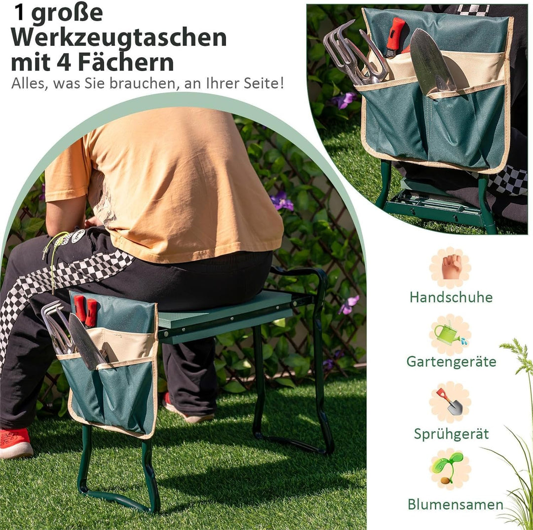 COSTWAY 2 in 1 Kniebank für Gartenarbeit, Gartenhocker klappbar, Garten Arbeitshocker mit EVE-Polste