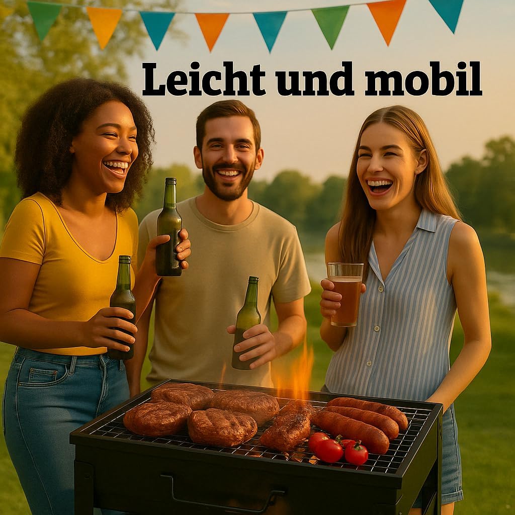 Kompakter Grill mit Griff – Vielseitiger und mobiler Holzkohlegrill mit entnehmbarem Ascheauffangbeh