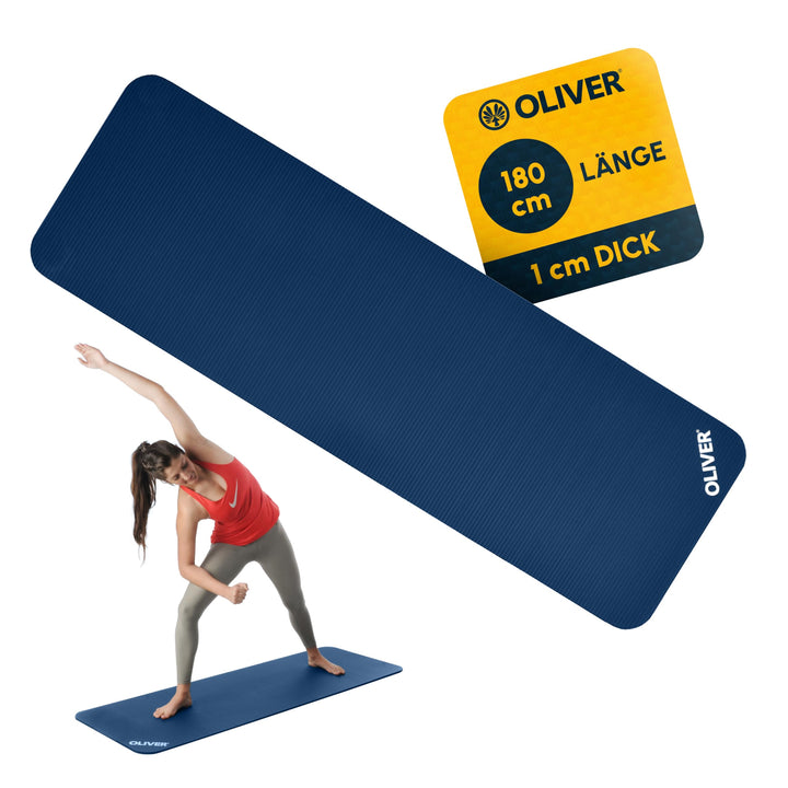 OLIVER Premium Gymnastikmatte rutschfest - Anthrazit & Blau blau - Ösen ohne Ösen 180 x 60 x 1 cm (O