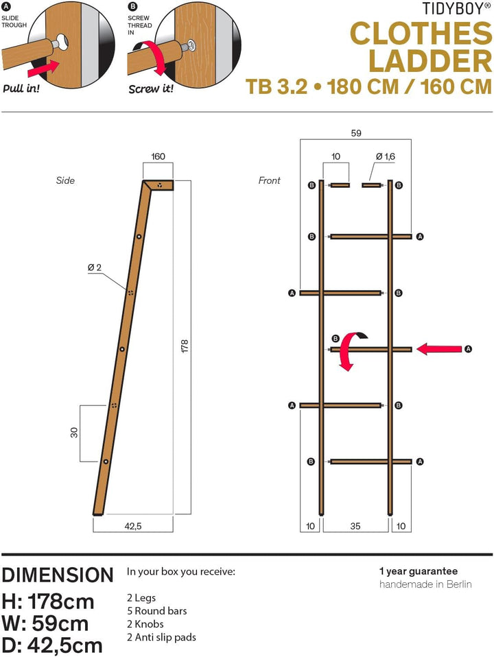 Kleiderleiter & Kleiderständer Holz, Handtuchleiter & Handtuchhalter aus Massivholz, Designer Holzle