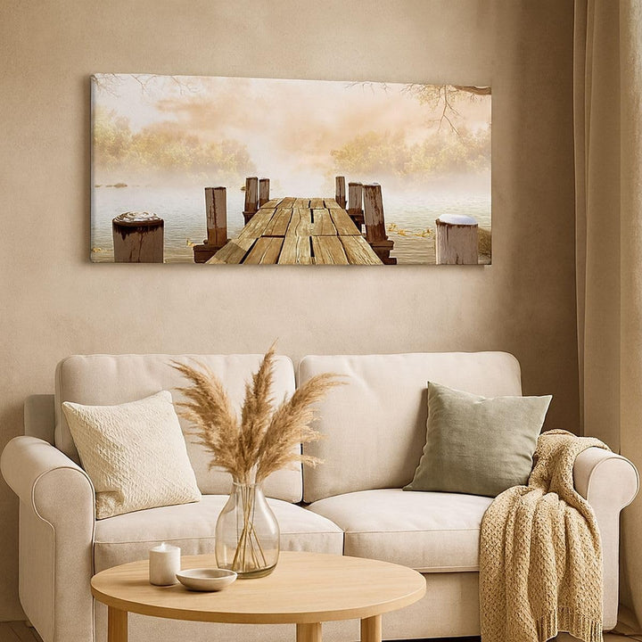 Wandbilder Dekoration Wohnzimmer Illustration herbst landschaft bäume Bilder auf Leinwand 120x50cm L