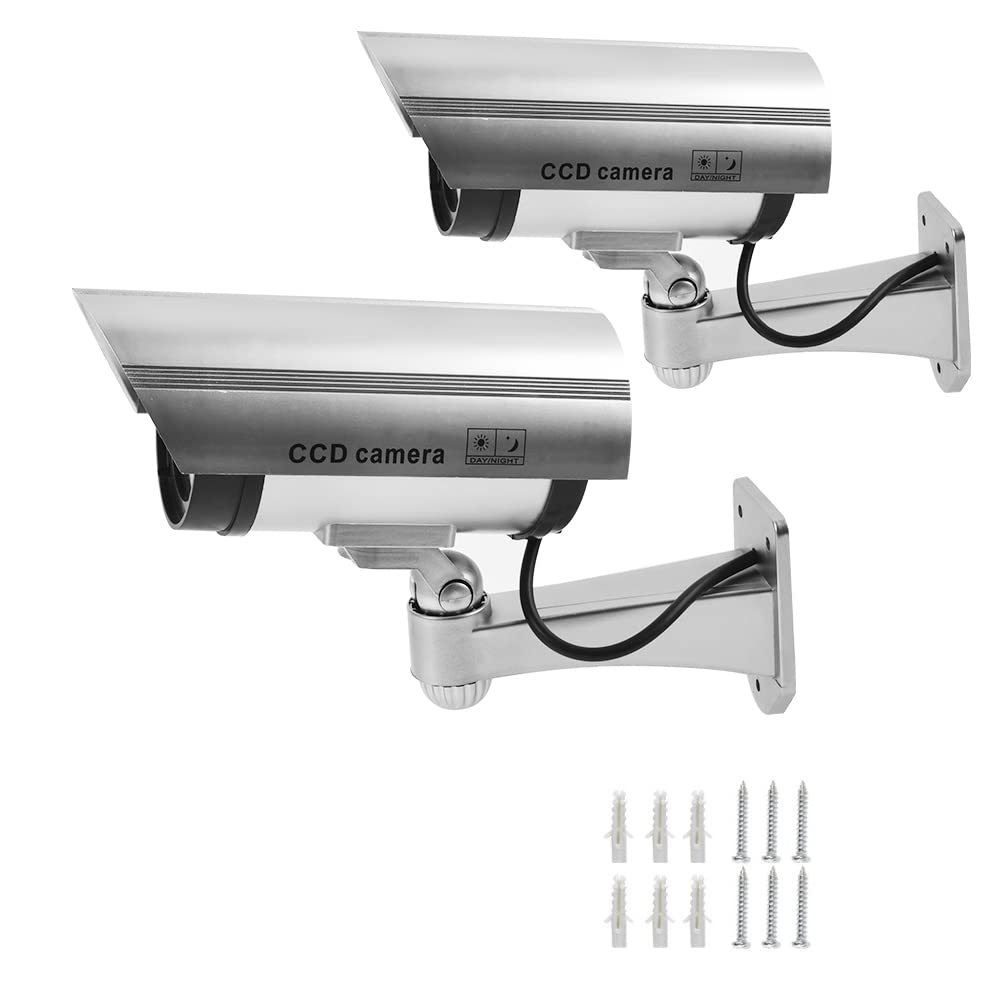 2 Stück Kamera Atrappe Aussen mit LED-Licht, Fake Kamera Überwachungskamera Attrappe, Dummy Kamera K