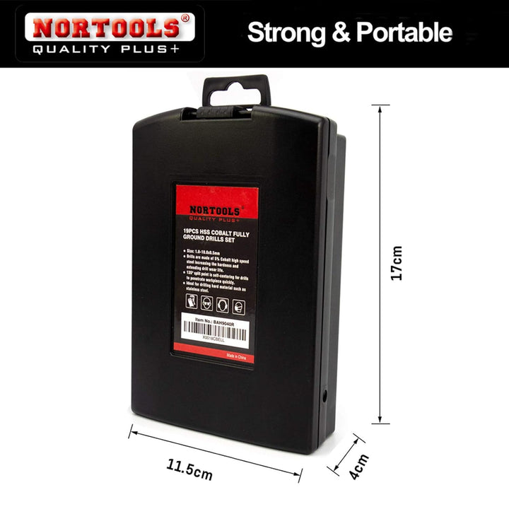 NORTOOLS Metallbohrer HSS M35 Cobalt 5% gehört geschliffenes Bohrset DIN338 1,0-10 mm Einheitsgrösse